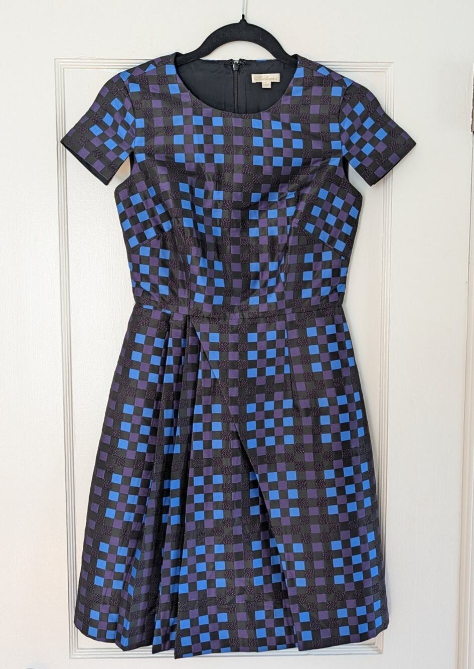 SHOSHANNA Chekcered Pleated Short Sleeve Sheath Dress Sz 0